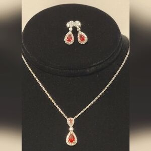 Red Gemstone Sterling Silver Necklace & Earrings